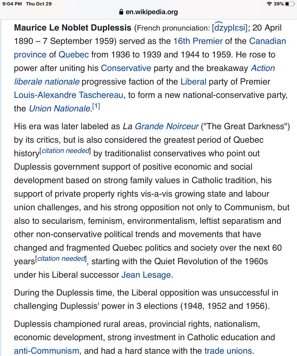 Socialists and radical populists have teamed up before to try to destroy Canada. Called the Great Darkness, the Quebec Duplessis era emerged from the global autocratic surge during the Great Depression and WW2.