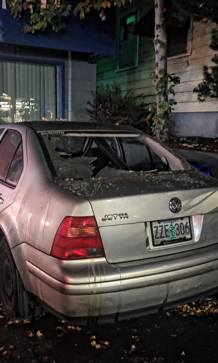 A law office near Grant High was allegedly smashed up, purportedly by antifascists.Police are denying access to the alley where there may be damage to the building. The damage to a nearby car is visible.I heard a rumor that the law office is a KKK front.What a start.