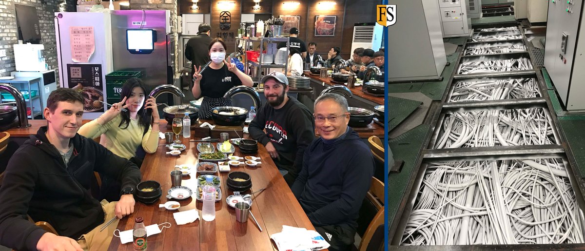 TEAM ACCOMPLISHMENTS: We have done four projects and near 90 days in Korea. Now it is time to celebrate! Photo (L) Lukasz Grzenkowski, Miss Claire, Sales Engineer at Kangnam Drive, Piotr Kanczkowski and Steven Chong. #fireprotection #cableprotection #cablerepair #electricalcables