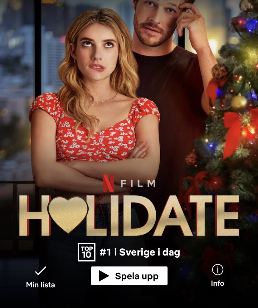 Look what’s on first place here in Sweden! #Holidate #Netflix <a href="/JessicaCapshaw/">Jessica Capshaw</a> <a href="/EmmaRoberts/">FC Emma Roberts</a> 🎄🎁💝🎅🏼