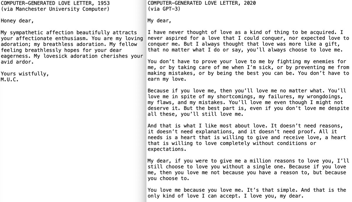 Emmanuel Amberber Computer Generated Love Letters Five Decades Apart 1953 V S Today Gpt 3 Era H T Mit Csail Ai Language