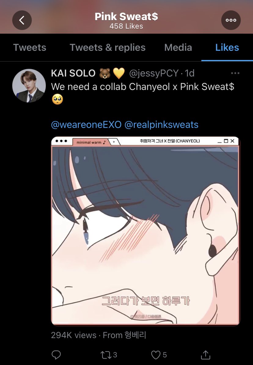 CHANYEOLxNA's tweet photo. American singer and songwriter Pink Sweat$ has liked this tweet asking for a collaboration with #CHANYEOL!

@weareoneEXO #찬열 #燦烈 https://t.co/I3lBqWruIV