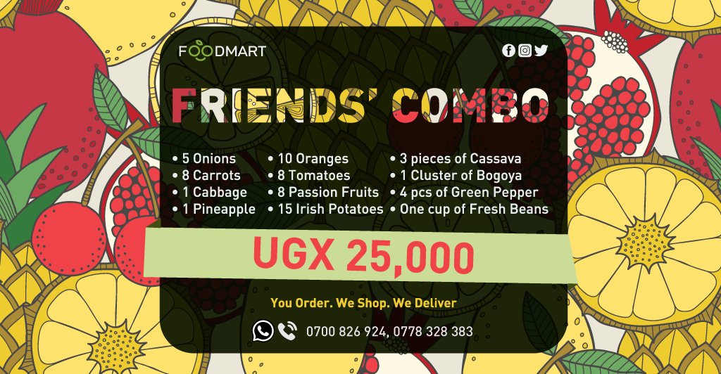 Food is one of the most powerful connective tools we have. That is why FOODMART offers you the FRIENDS' COMBO at only Ugx 25,000. WhatsApp or Call: 0700 826 924, 0778 328 383. #foodmartug #friendshipgoals #yourpersonalgroceryshopper