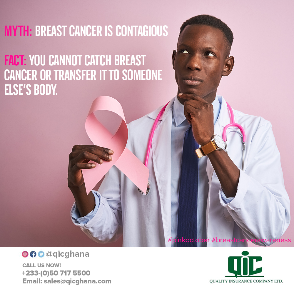 MYTH: Breast cancer is contagious.
FACT: You cannot catch breast cancer or transfer it to someone else’s body. 
#loveyourbreast #breastcancerawreness #breastcancerawarenessmonth #noloongthing #QIC