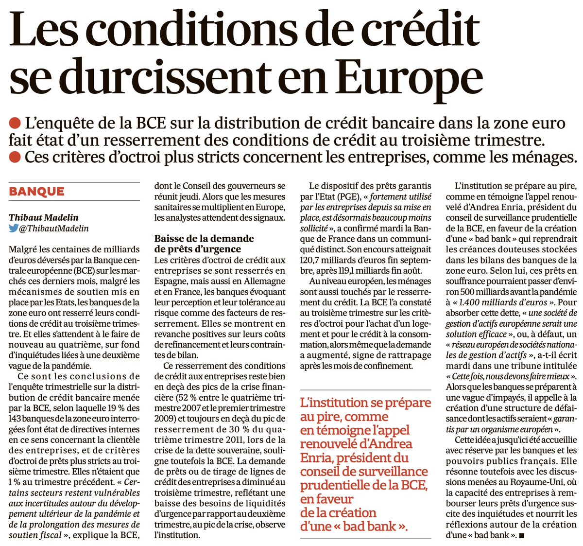 trackstoneio's tweet photo. #Immobilier #Credit
Les Échos - Les conditions de crédit se durcissent en Europe. 
Cela concerne principalement les entreprises, mais les ménages ne sont pas épargnés :  19 % des banques le disent !
La notion de "bad-bank" s'invite de nouveau sur le devant de la scène ! https://t.co/lIGeUzehzp
