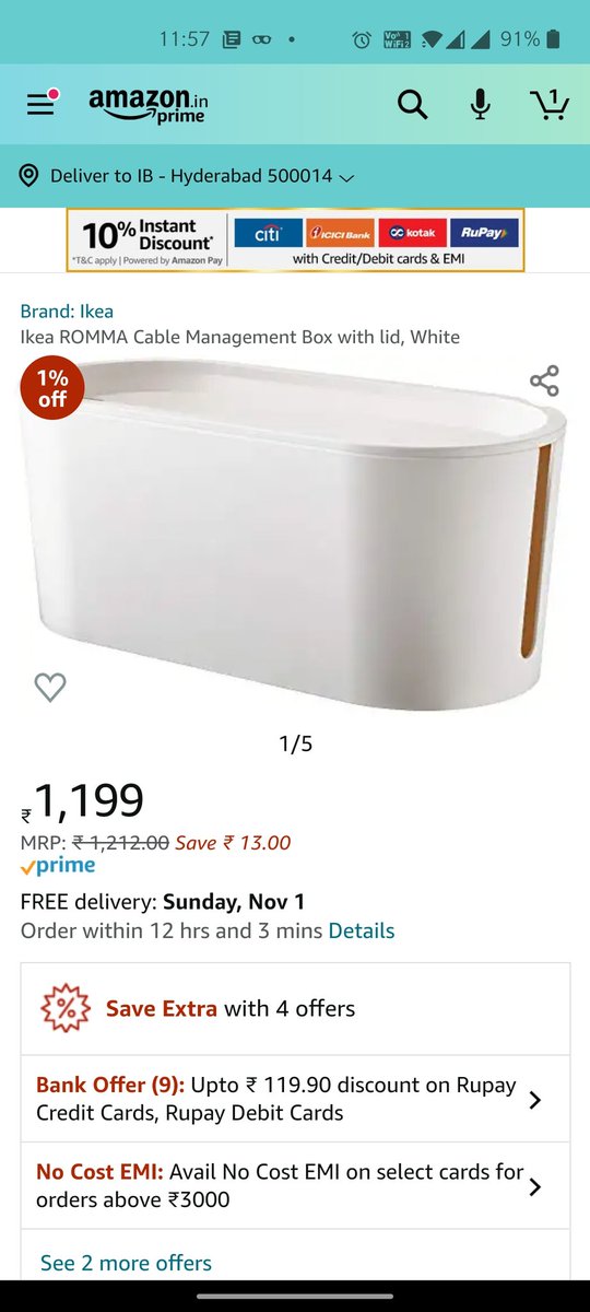 vandanagulati's tweet photo. @IKEAIndia @IKEA Just wanted to bring to your notice, it is unethical I feel, many of your products are selling on Amazon at almost double the price. I was trying to buy Romma cable management from IKEA, it sells for 549/- but is out of stock and its selling for 1199/- on amazon. https://t.co/hV6TRdMd0G