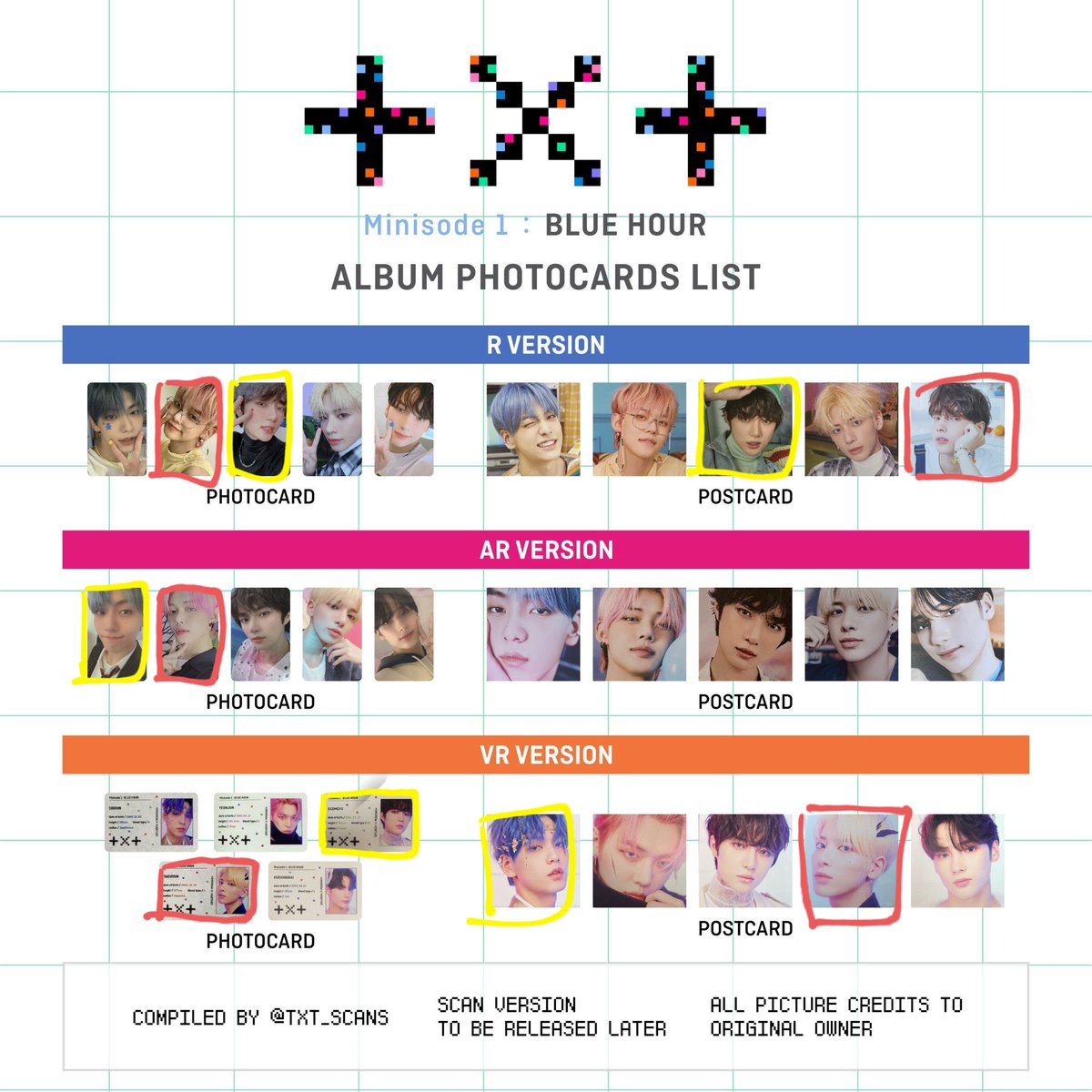 __sue_it's tweet image. 투바투 포카 교환

같은 버전끼리 교환 원해용

나: 연준 R 포카
님: 범규 R 포카

그 외에도 빨간칸이 제가 가진 것들이고 노란칸에 있는 것들이랑 교환 원합니다~

편하게 디엠 주세용

#투바투포카교환 #포카교환 #블루아워포카교환