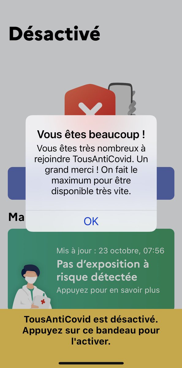 Gerald2610's tweet photo. #TousAntiCovid victime de son succès, elle marchait bien mon appli avant que tout le monde ne la télécharge 😭 on va dire que c’est quand même une bonne nouvelle si on est trop nombreux dessus https://t.co/gQE9DK62g3