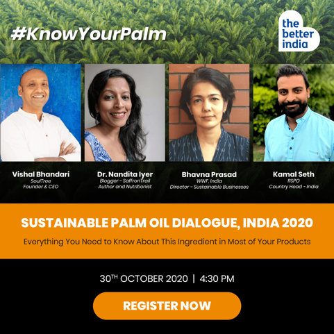 SoulTree_In's tweet photo. Hear our Founder &amp; CEO Mr Vishal Bhandari share his thoughts on sustainably sourced Palm Oil in the webinar being conducted today by “The Better India” and RSPO.

Register Now: https://t.co/bZPlQ2awlp

#SoulTree #Rootedingoodness #Truthinside #AyurvedawithSoulTree https://t.co/7RBAvd3a5h