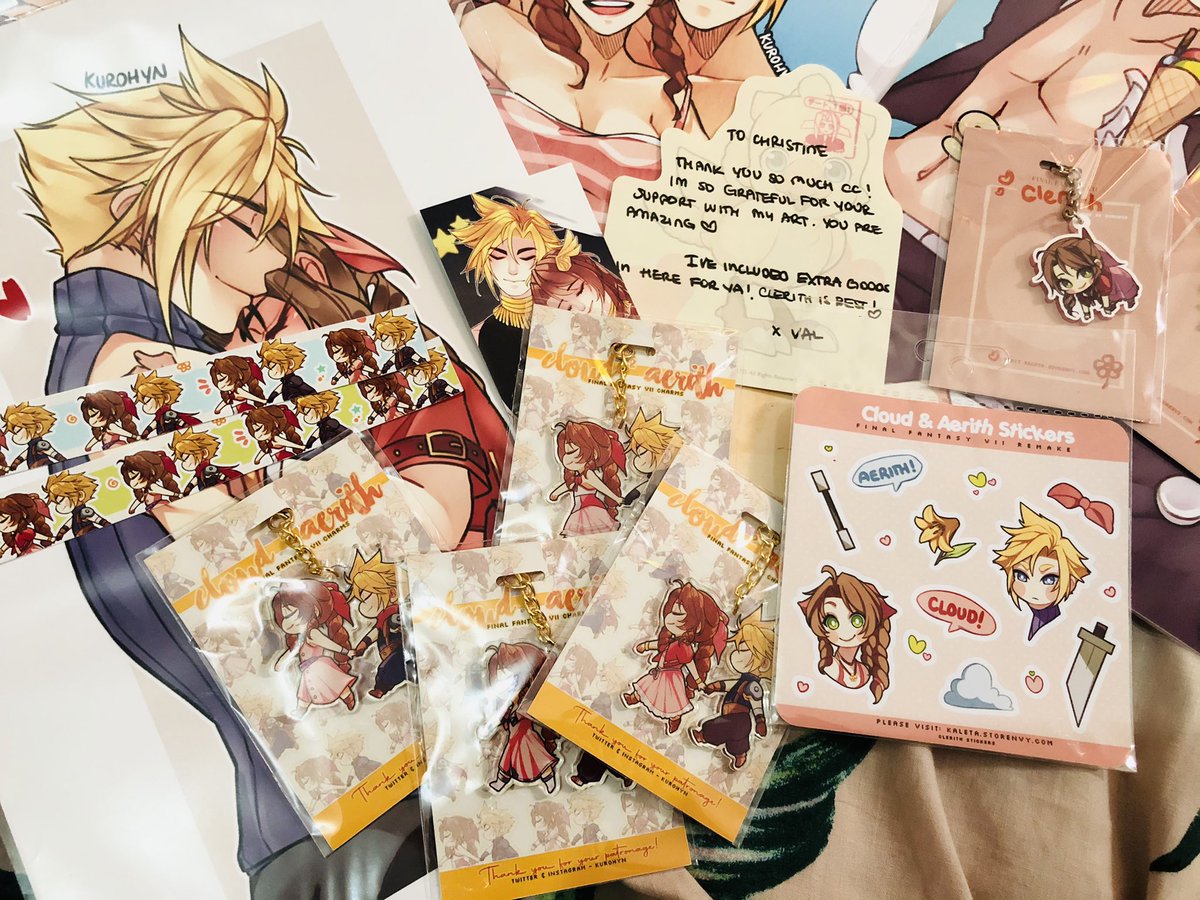 gainstrife_'s tweet photo. I know I’ve been MIA, but I wanted to pop in and post about this to let @itskurohyn @kurohyn know that MY #CLERITH MERCH HAS ARRIVED SAFELY TO THE OTHER SIDE OF THE WORLD. Seeing clerith all displayed out in front of me and having all of Val’s pieces is just 🥺😩😭 1/2 https://t.co/m8ZZKpom2e