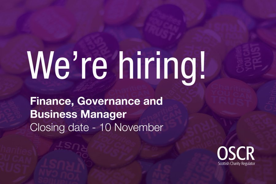 ScotCharityReg's tweet photo. We are currently seeking applications for a Finance, Governance and Business Manager within OSCR.

https://t.co/r31y2cMyR3 https://t.co/lG9TA5gzSJ