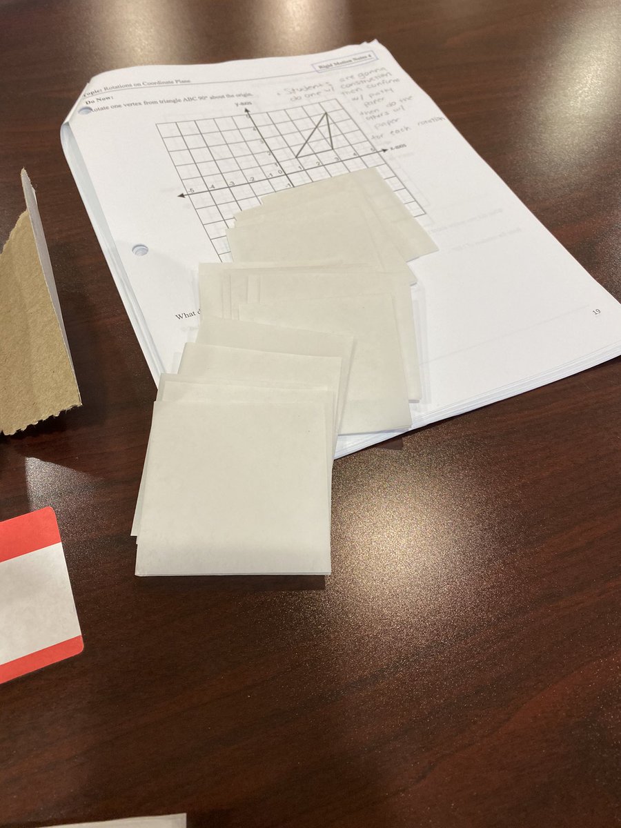MsSellitti's tweet photo. Today’s lesson we are using patty paper to demonstrate how to find the rules of rotation! #geometry #studentteaching https://t.co/I24BVGco7q