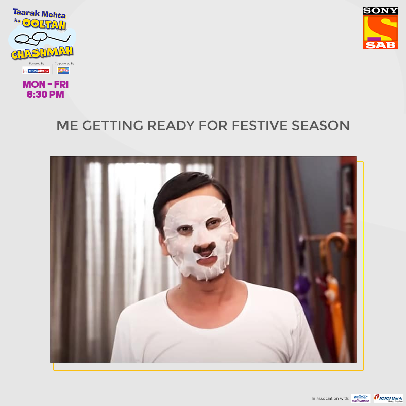 SonyTVUK's tweet photo. Are you ready for the festive season?
Catch up with the members of #TaarakMehta only on #TaarakMehtaKaOoltahChashmah.
Mon-Fri at 8.30pm on #SonySABUK
#SABTV #TMKOC #Jethalal #TaarakMehta #DuringLockdown #LockdownMeme https://t.co/s9eqXtCcim
