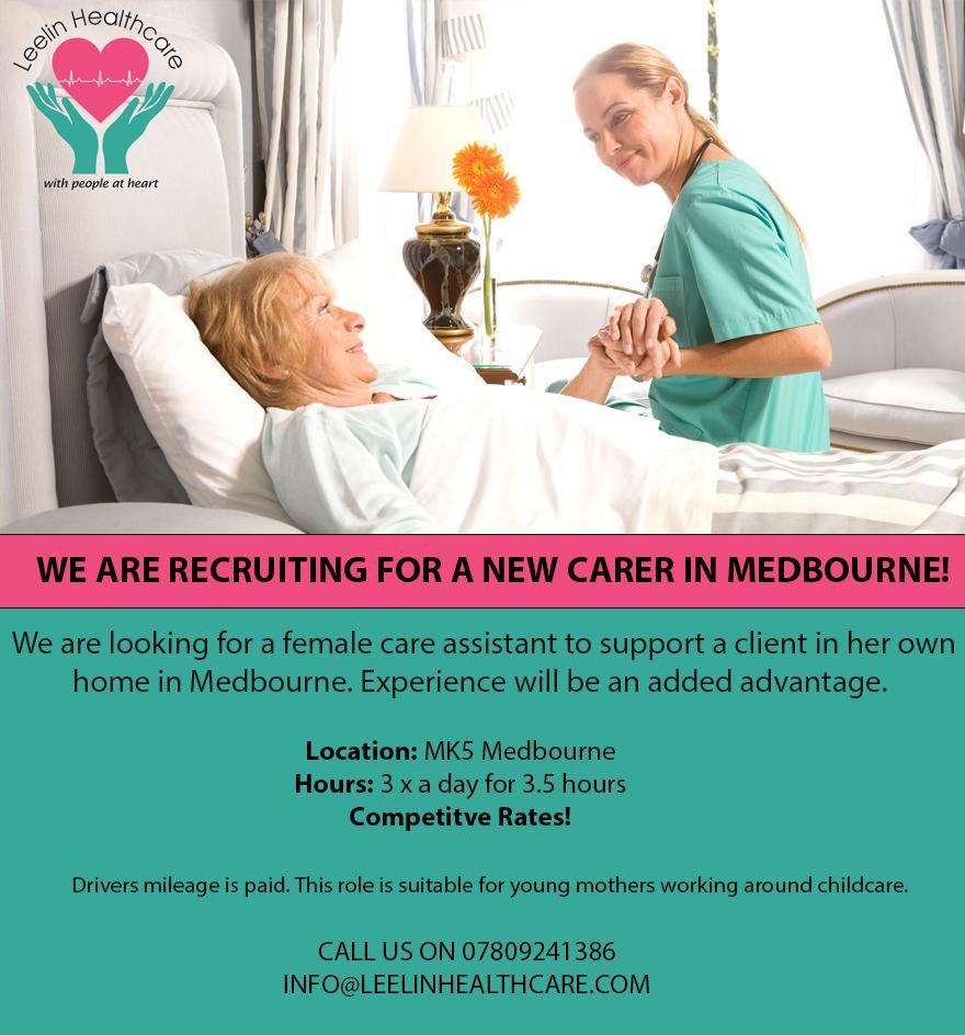 LeelinHealthca1's tweet photo. We are looking for a female care assistant to support a client in her own home in Medbourne. Experience is an added advantage.

Location: MK5 Medbourne 
Hours: 3 x a day for 3.5 hours
Competitive Rates!
Drivers mileage is paid

CALL US ON 07809241386
INFO@LEELINHEALTHCARE.CO.UK https://t.co/TMonLQI8kh