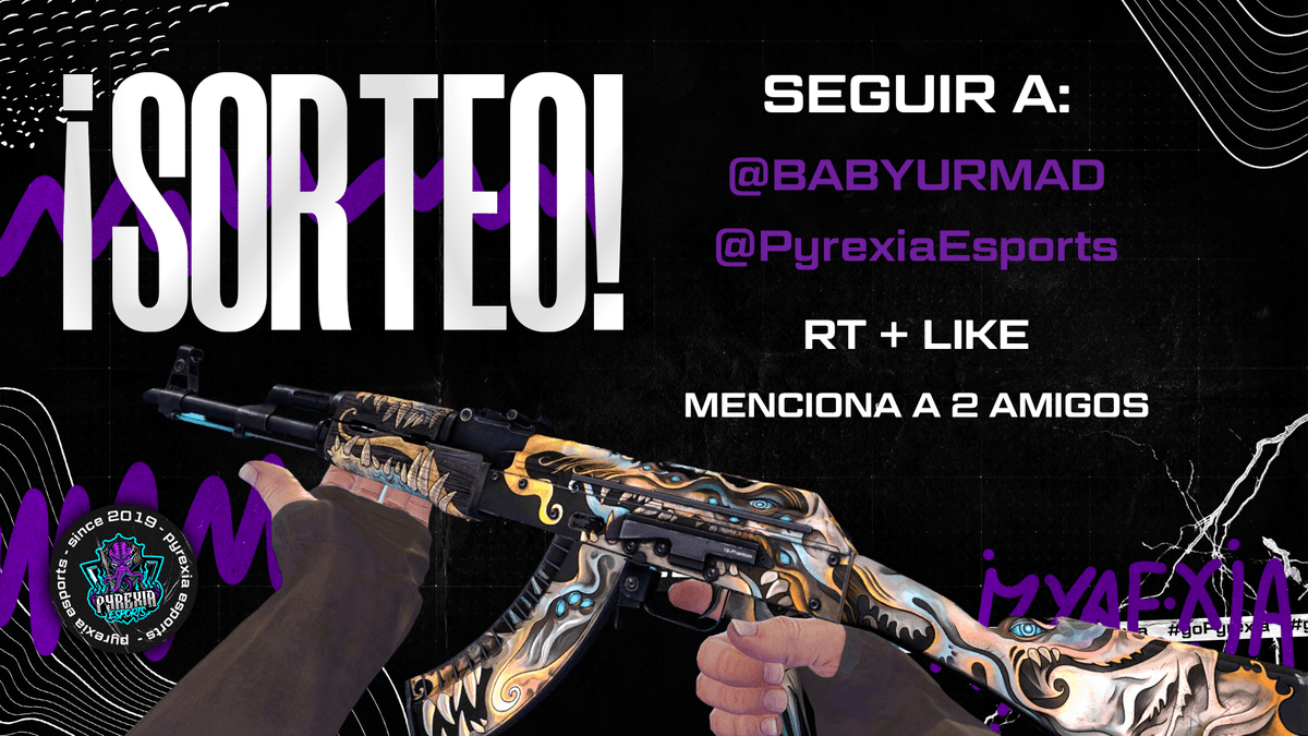 miraiics's tweet photo. 🎃Sorteo con la familia @PyrexiaEsports  de una preciosa AK-47 | Disruptor fantasma🎃

Requisitos:

· Seguirme a mi y a @PyrexiaEsports 

· RT + Like

· Mencionar a 2 amigos

Anunciaré el ganador el 7! GL GL

#goPyrexia 💜😈 https://t.co/AwVkH4bI3i