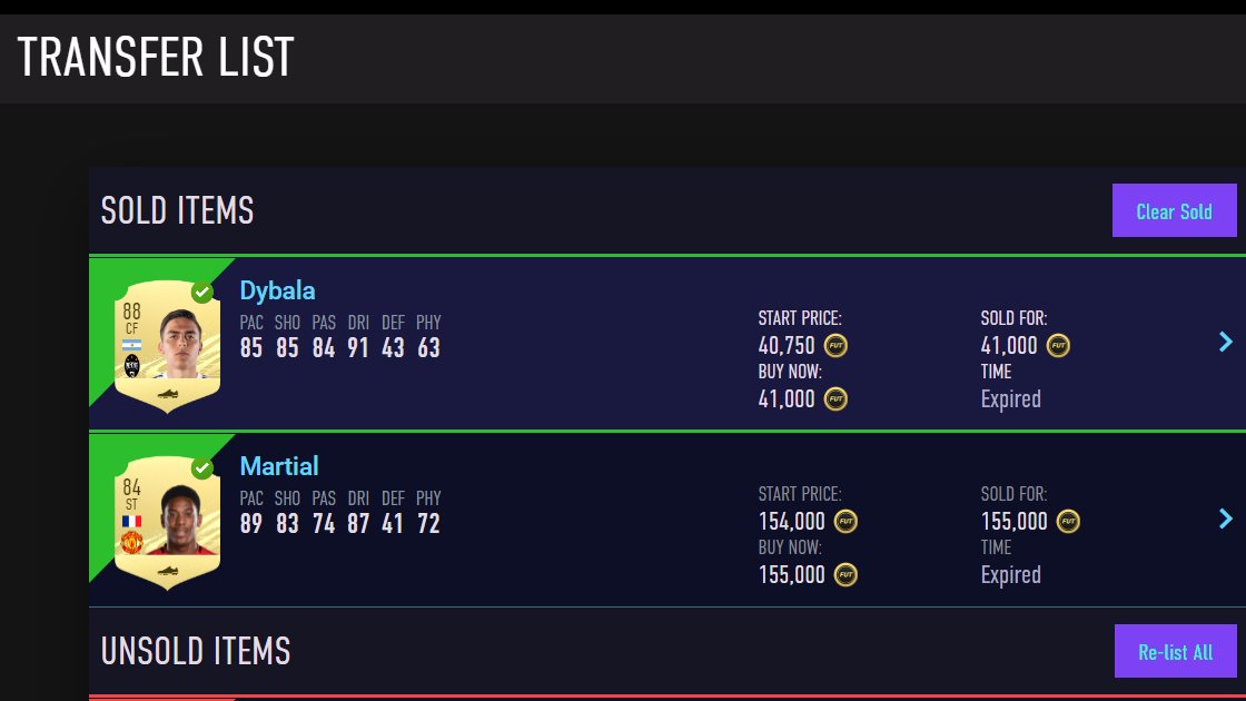 ✨𝙒𝙖𝙡𝙠𝙤𝙪𝙩 𝙂𝙚𝙡𝙙𝙞 ✨

Dybala'yı bu haftaki WL paketlerimizden çekerken; Martial'i de satılabilir SBC paketinden yakaladık. Böylece haftayı boş geçmedik şükür :) Pazar sabahı #Varane ile kulüp binasında sözleşmemiz var, herkesi bekleriz... 😎

#FIFA21 #PackLuck #Sold