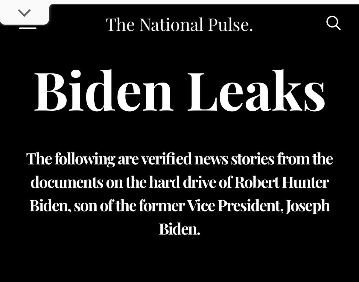 An image of the National Pulse page where the leaked Hunter Biden documents are being reported.