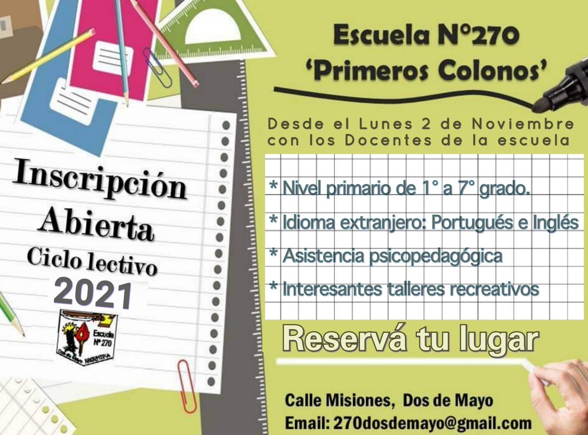Escuela270's tweet photo. Desde el Lunes 2, no te olvides de reservar tu lugar!! https://t.co/xvfap2pv4R