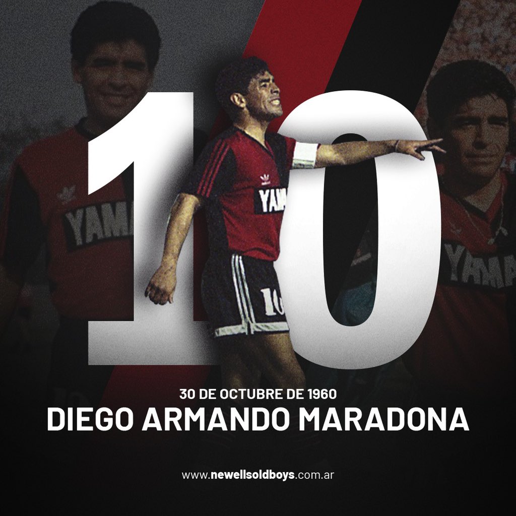 Newells's tweet photo. Solo sé que te vi con la del Rojinegro. Gracias eternas por vestir nuestra camiseta ❤️🖤

¡Feliz cumple Diego! 🔟

#Maradona60 🎂 https://t.co/9ZwaWx5Bim