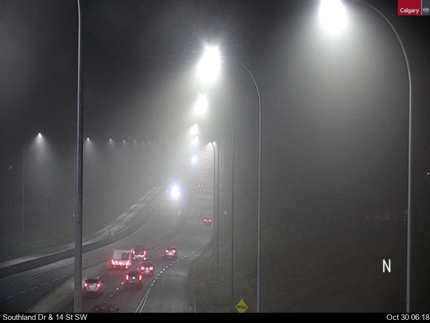 NewsRadioCGY's tweet photo. Hello #yycFog 

#FogAdvisory remains in effect for #yyc. It's almost a little spooky. (Convenient for October 30?!🎃)

#travelsafe #yyctraffic #yycroads #abroads 

PICS:
Southland Dr / 14 St SW.
Crowchild Tr / Shaganappi Tr NW.
Memorial Dr at 36 St NE.
Glenmore Tr at 52 St SE. https://t.co/x5k5P5fwME