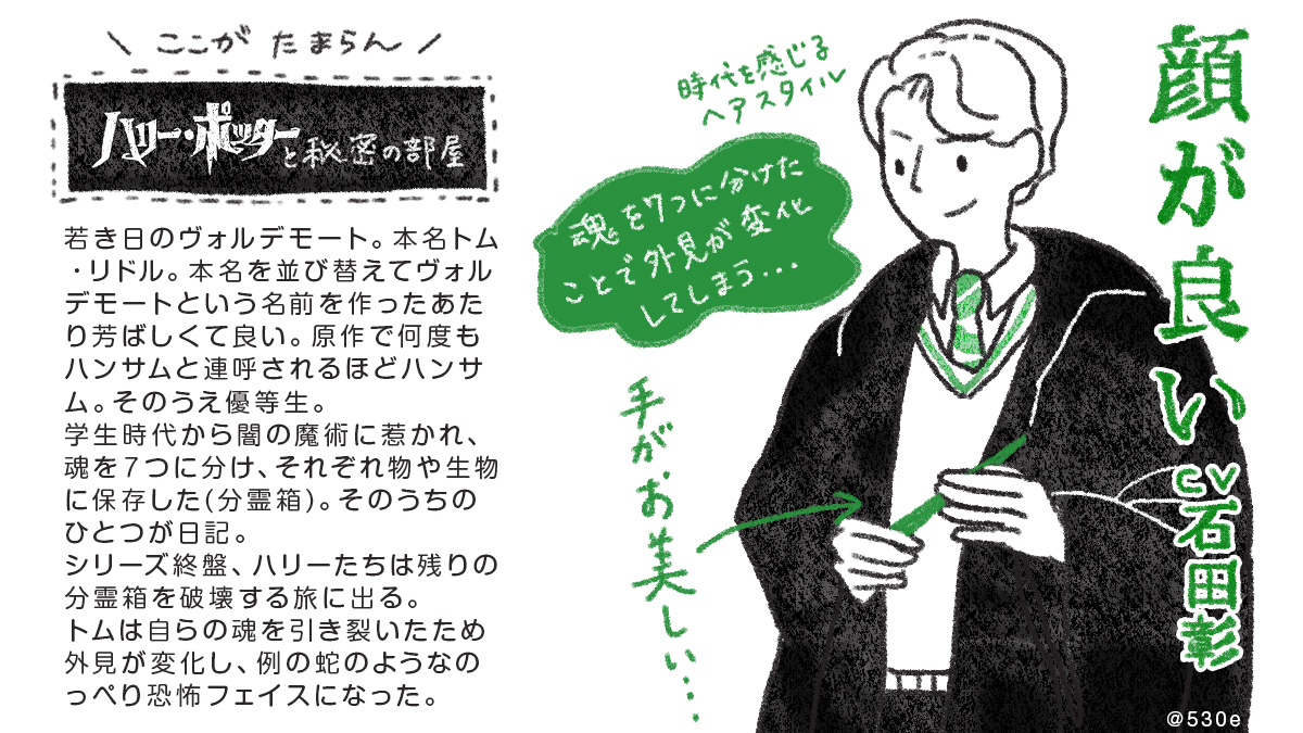 今日のハリポタは秘密の部屋!
推しポイント描きました。

決闘クラブで華麗なターンをキメるスネイプ先生と、cv石田彰のトムリドルが最高です ?‍♀️⚡️
※がっつりネタバレ 