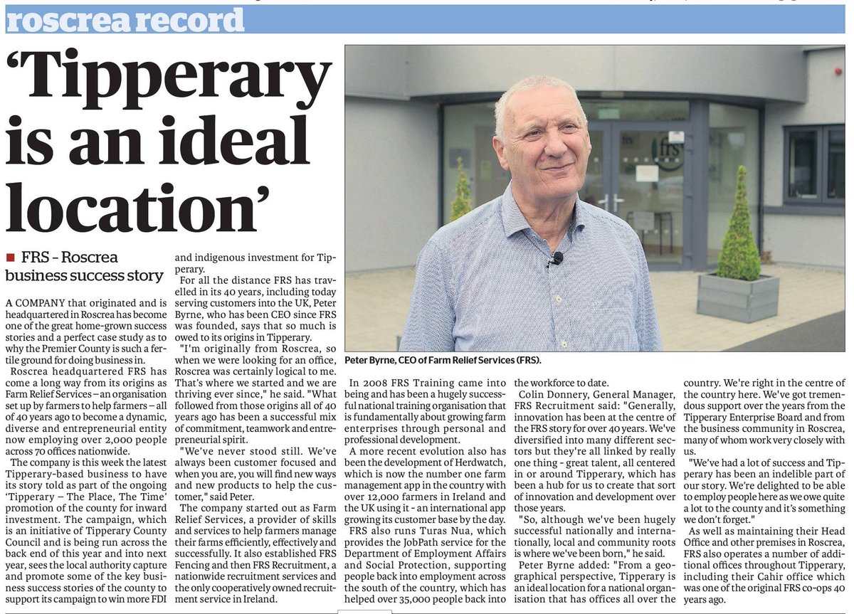 Lauren Phelan (@laurenphelan96) on Twitter photo Nice little snapshot in this week's <a href="/NenaghGuardian/">NenaghGuardian</a> of <a href="/FrsRecruitment/">FRS Recruitment</a>'s 40 year history in #Roscrea.
<a href="/TipperaryTime/">Tipperary</a> <a href="/cdonnery/">Colin Donnery</a> Nice little snapshot in this week's <a href="/NenaghGuardian/">NenaghGuardian</a> of <a href="/FrsRecruitment/">FRS Recruitment</a>'s 40 year history in #Roscrea.
<a href="/TipperaryTime/">Tipperary</a> <a href="/cdonnery/">Colin Donnery</a>