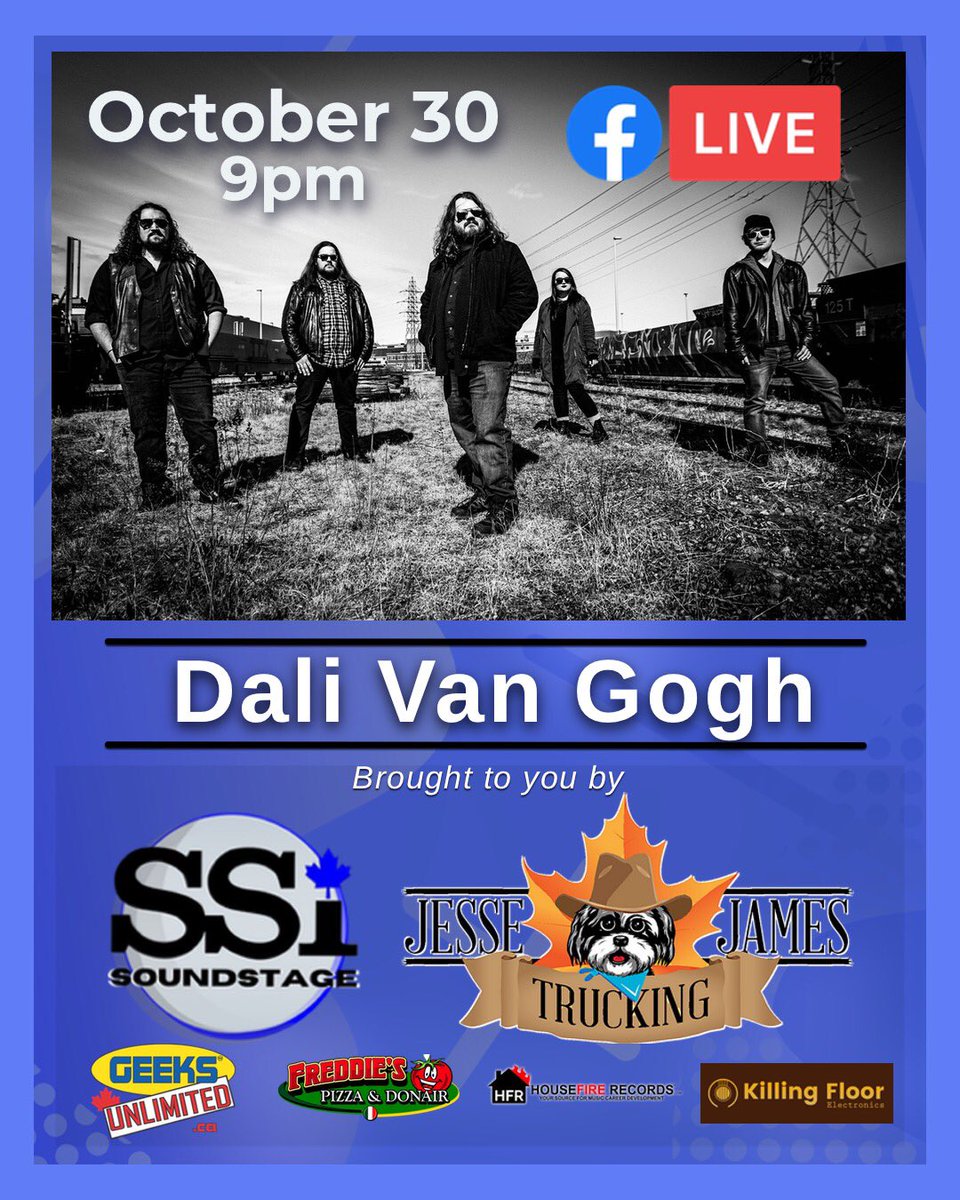 ssiaudio's tweet photo. Tonight!!! SSi Soundstage presents Dali Van Gogh live at 9pm
Gold Sponsor: Jesse James Trucking
Bronze Sponsors: @GEEKSMoncton , Freddie's pizza &amp; Donair Mountain Rd Freddie's Pizza Elmwood Dr, HouseFire Records, Killing Floor Electronics to support https://t.co/HxDG3r9FVM https://t.co/IIUgBg6mOt