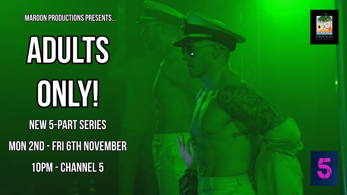 It's sexy and it's fun and it's on all next week. Catch our new series #AdultsOnly from Monday at 10pm in <a href="/channel5_tv/">Channel 5</a> feat <a href="/TheDreamboys/">Dreamboys®</a> <a href="/kanesilver18/">Kane Silver</a> @ShanetylerF @dreamboychris <a href="/zacsmith_94/">🔺 Zac Smith (Top 1% OF 🏆)</a> and many, many more! #sex #stripping #porn #BDSM #sexdoll #escort #webcam #trans