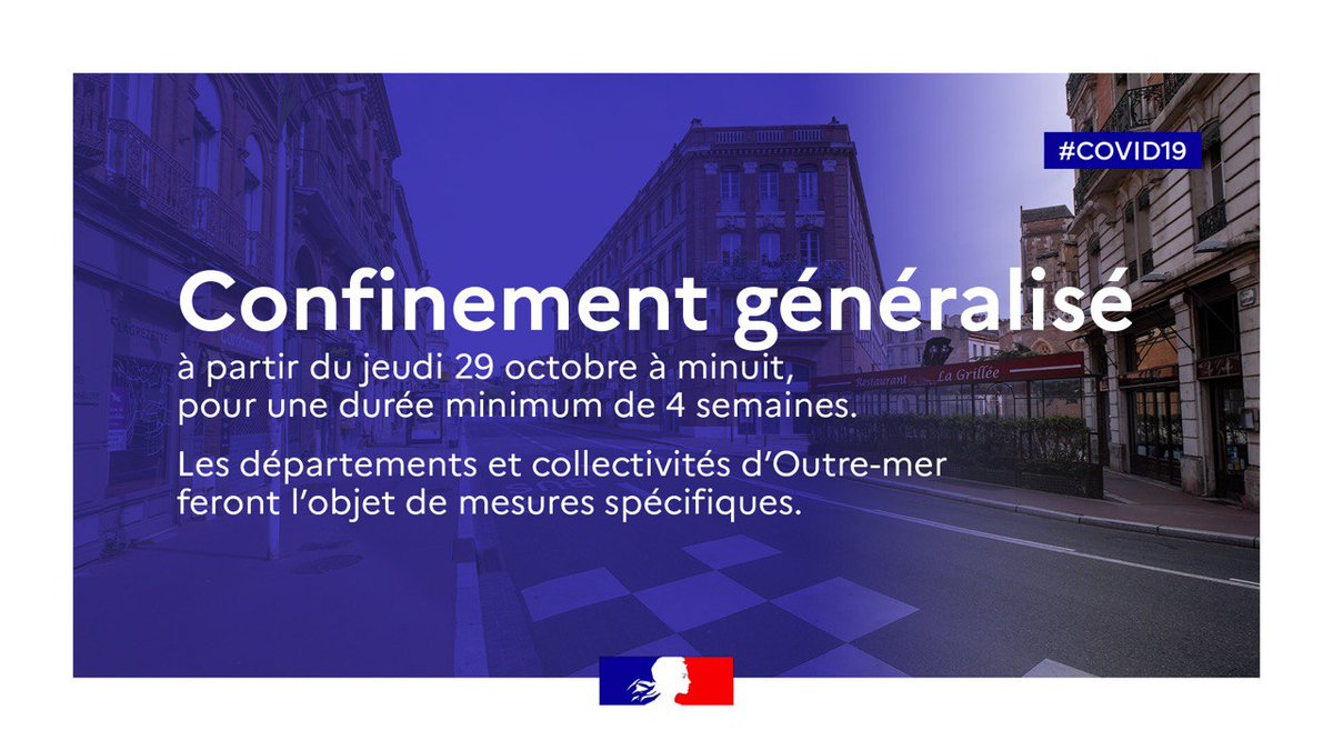 Un confinement est mis en place à partir d'aujourd'hui et pour une durée minimum de 4 semaines.
Retrouvez l'ensemble des règles applicables pour l'éducation, le travail, les commerces autorisés à ouvrir, les établissements fermés sur le lien suivant ➡️https://t.co/5WY5auogDV https://t.co/d4MksnJFga