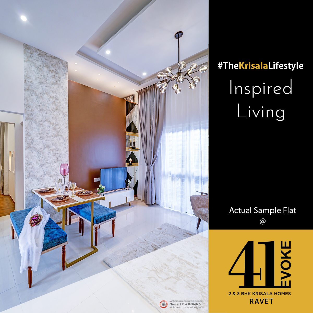 #theKrisalaLifestyle is now in Ravet!

A design marvel in its own right, 41 Evoke is a stand-out property in Ravet, setting new standards of design and architecture.
Sample Flat Ready - Come visit Today!
#YourHardWorkPaidOff

Call: +91 9730614141
or Visit: 41evoke.krisala.com