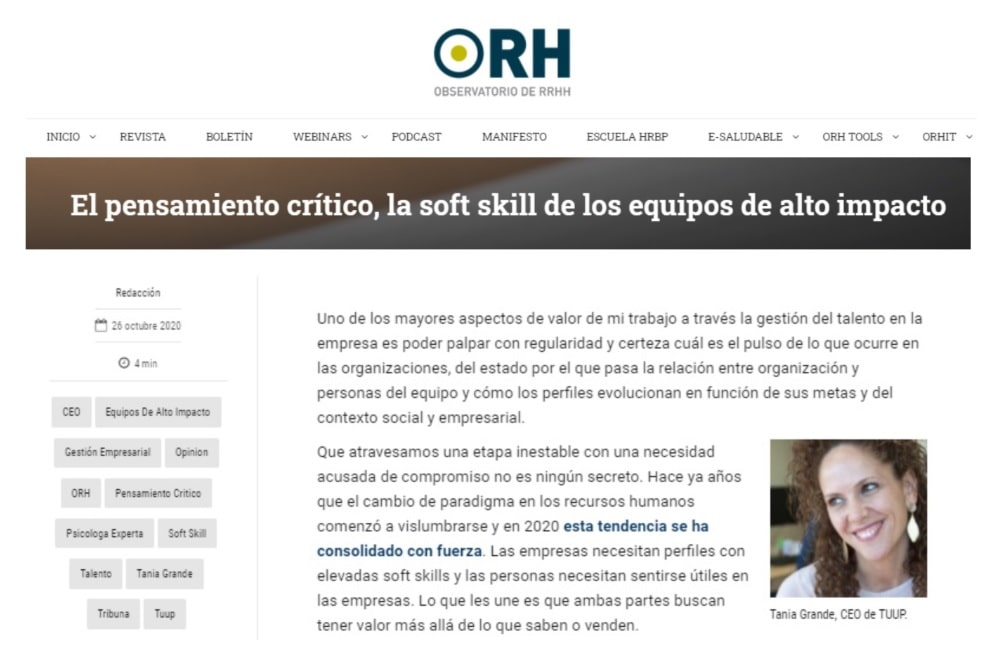 💥¡Bombazo!💥
Nuestra #SociaAJE <a href="/taniagrande/">Tania Grande Maza</a> , CEO de <a href="/Tuup_talento/">TUUP</a>, desvela su último descubrimiento en materia de #SoftSkills para <a href="/ORH_RH/">observatoriorh.com</a> . 

¿Quieres saber qué #habilidad es la más demandada por las empresas? 

👉🏼Descúbrelo👉🏼bit.ly/2HOjPKs

#AJEZaragoza #TuupTalento