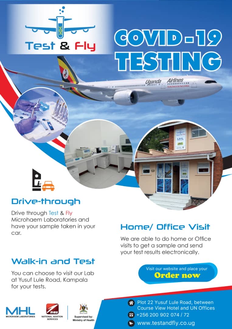 Atuhairecarol10's tweet image. Walk in and test with @testandfly in partnership with @MinofHealthUG ,you can be able to get your covid-19 test results within 12 hours, from either test and fly lab or from your home. Call +256200902074 or Book your appointment via testandfly.co.ug 
#TestAndFly