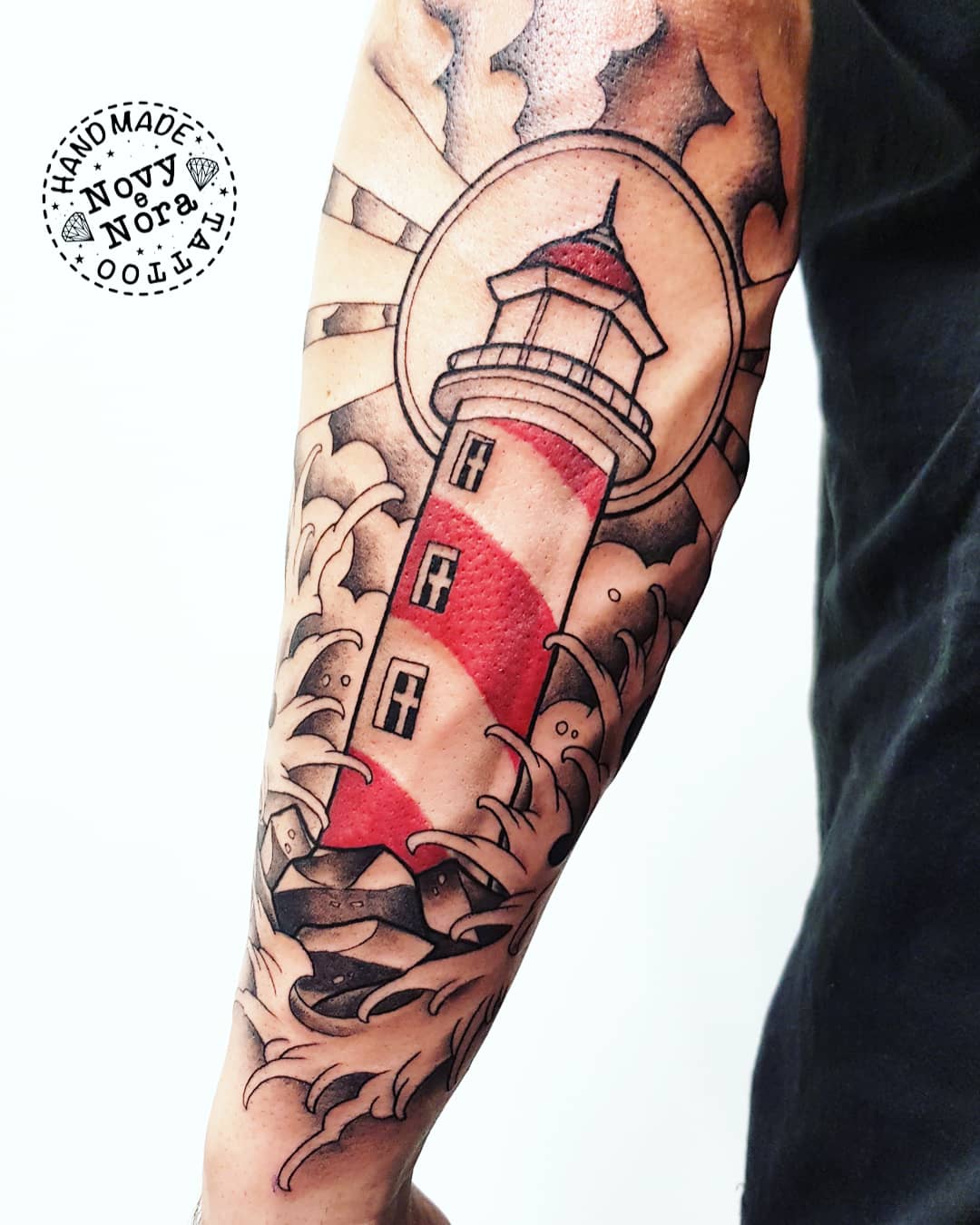 Northside Tattooz on Twitter Lighthouse tattoo by Adam Smith  Northsidetattooz WhitleyBay lighthousetattoo swallow lighthouse  dotworktattoo httpstcolEgJaRgjga  Twitter