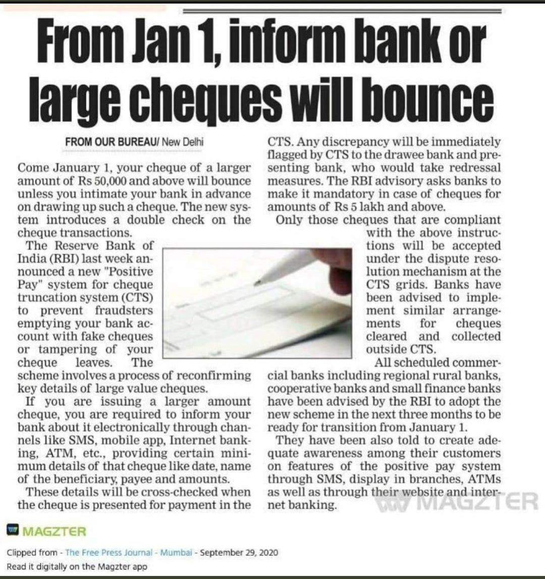 New banking rule would reduce cheque cloning fraud to minimum.

Good call <a href="/RBI/">ReserveBankOfIndia</a>
<a href="/krishnblue/">Krishna Agrawal</a>