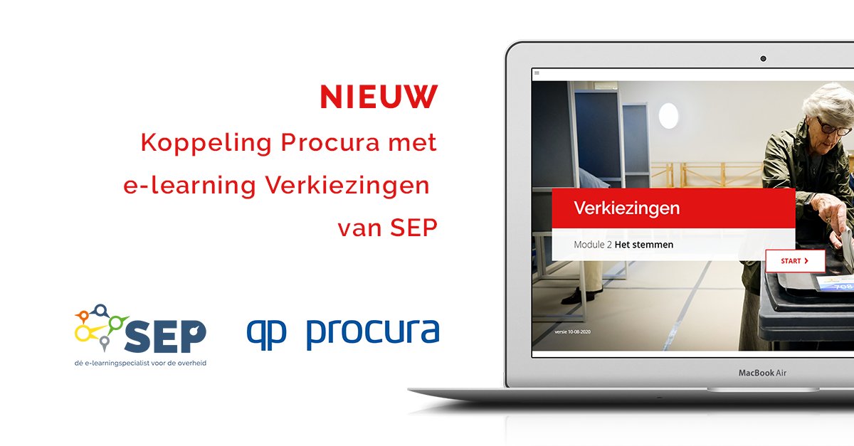Nieuws voor de projectleider verkiezingen!
Ook Procura heeft inmiddels de koppeling gerealiseerd met de e-learning Verkiezingen van SEP. Dat scheelt veel tijd in de organisatie.
procura.nl/algemeen/sep-k…
#TK21 #procura #sep