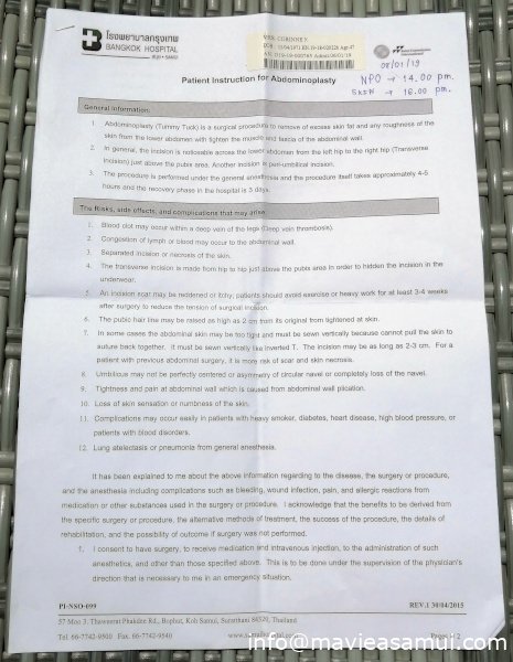 Le Coût Total De l’opération de Chirurgie EsthétiqueVoici ensuite quelques documents médicaux de son intervention. Les informations sont détaillées. On peut lire notamment les instructions à l'attention du patient.