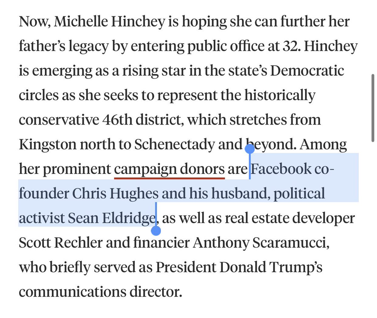 Interestingly, Sean Eldridge is married to Facebook co-founder Chris Hughes, who is worth $430 million.