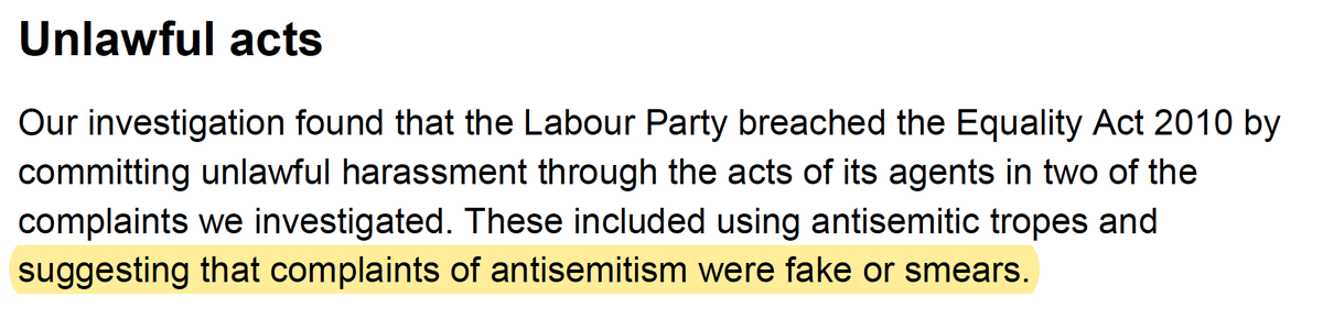 Here are some of the key quotes from the report which demonstrate how central promotion of the 'antisemitism denial narrative' (that's the term used in the submissions I made for CAA and have mentioned here for years) was to the EHRC's findings: