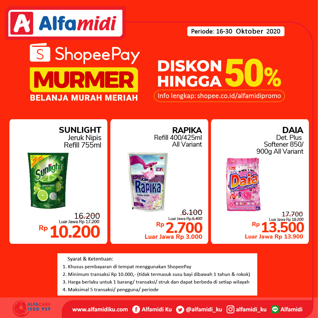 memoraradio's tweet photo. Belanja murah meriah dengan ShopeePay! Dapatkan diskon hingga 50% untuk produk-produk favoritmu yang tercantum pada gambar.
#AyokeAlfamidi #AlfamidiHadirMelayani https://t.co/dxXvMcLgI4
