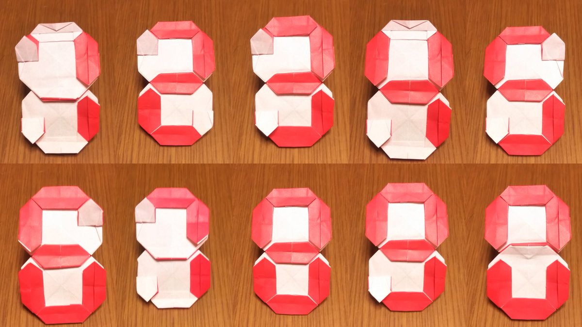たにぃ 折り紙 ハサミなし一枚折りでデジタル数字を作りました 7つのセグメントは全て切り替え可能です