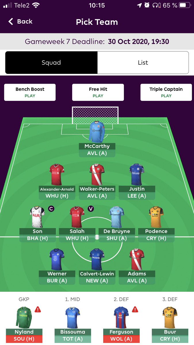 FcAmadou's tweet photo. @fantasypl_dobb Inte så missnöjd med bygget men ligger i botten av kompisligorna. 1,1 på banken och två fria byten, hjälp! #fplsverige https://t.co/bSocNfDMao
