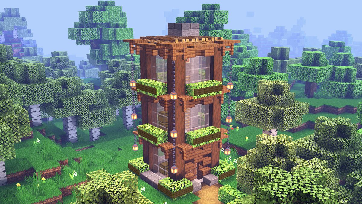 Kogumapro こぐまぷろ Pa Twitter 森の中に建つ3階建ての家を作ってみました 5 5で一種類の木材だけを使ってます これを並べたら 森のアパートや集合住宅も作れそうかなぁ マイクラ Minecraft建築コミュ マインクラフト Minecraft バニラ建築学部