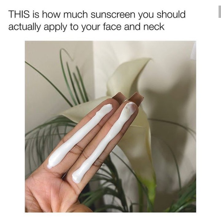 And many brands specify recommendations for skin types and if they are lightweight.Apply your sunscreen two fingers full across your face and neck. Just like this: