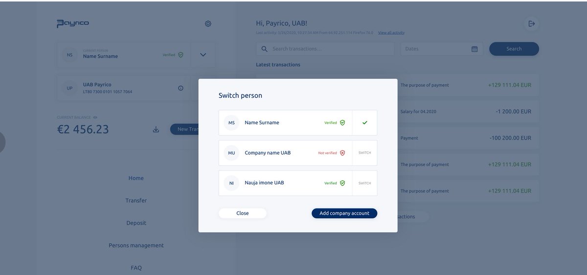 PayricoCom's tweet photo. Preview of our user friendly Online banking . Also reminder to register on https://t.co/GEerM8eqty so you will be able to open Payrico account with seamless data sharing process between the two companies. https://t.co/zabiMF8tc8