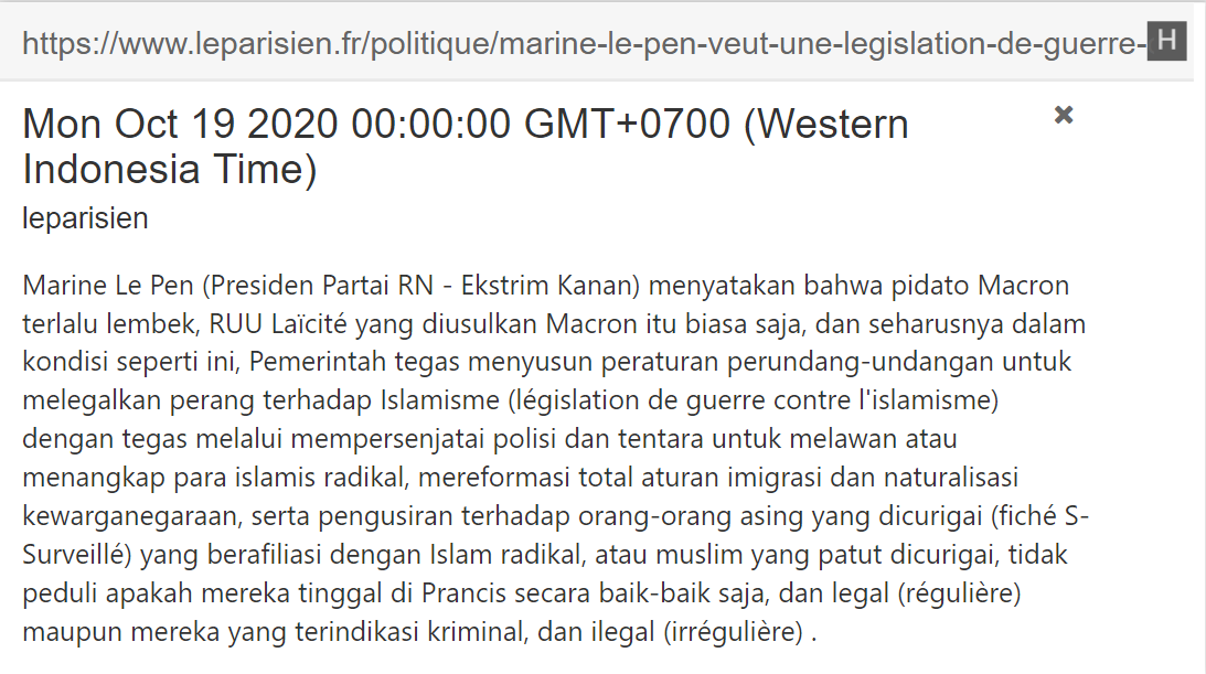 OK, skrg kita geser ke kanan mentok. Perhatikan betul pernyataan  @MLP_officiel dari Partai RN (Ekstrim Kanan)! Menurutnya pidato  @EmmanuelMacron 2/10/2020 yg bikin  @Kemlu_RI  @mohmahfudmd  @Kemenag_RI protes itu, "banal" - biasa saja, lembek, cupu, abang-abang lambe!