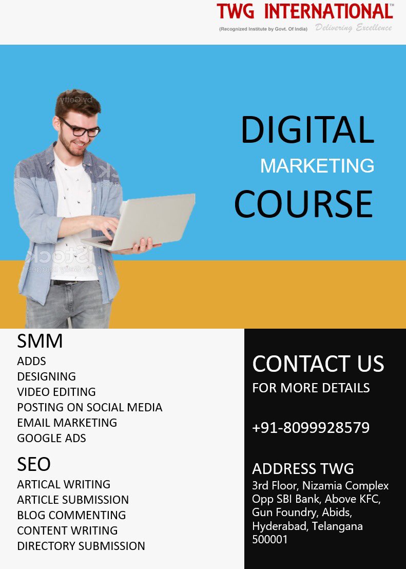 TWG INTERNATIONAL

#DIGITALMARKETINGCOURSE
#SMM
#ADDSDESIGNING
#FLYERDESIGNING
#BROCHUREDESIGNING
#VIDEOEDITING
#POSTING ON #SOCIALMEDIA 
#EMAILMARKETING 
#GOOGLEADS

#SEO
#ARTICALWRITING
#ARTICLESUBMISSION
#BLOGCOMMENTING
#CONTENTWRITTING
#DIRECTORYSUBMISSION