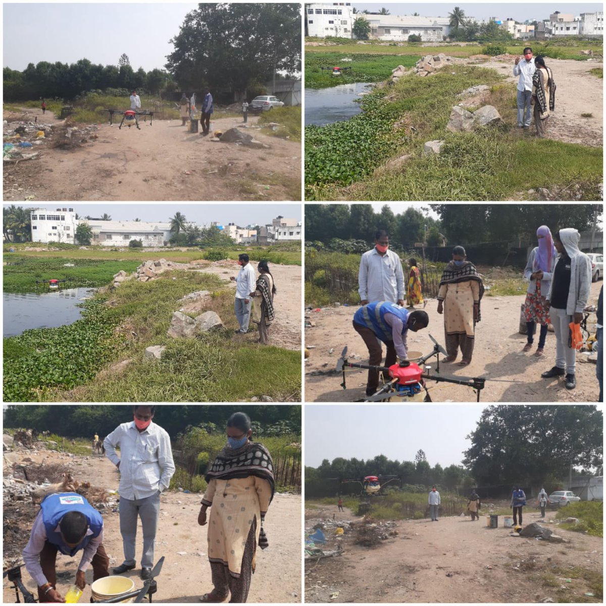 Drone ALO spraying activities at bowein lake Hasmathpet,119 division Boweinpally, circle 24 Kukatpally.