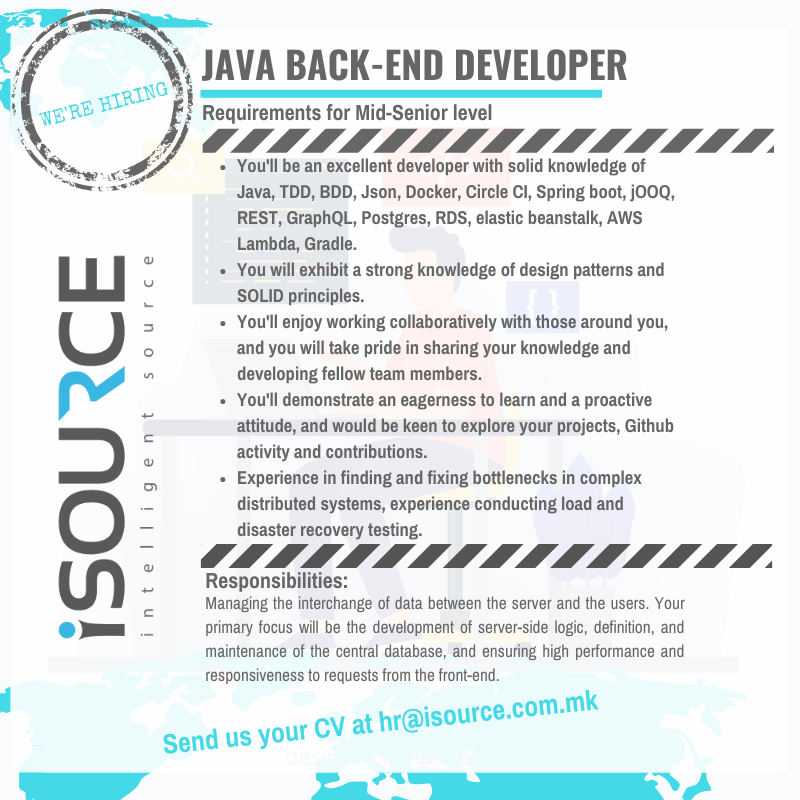 iSourceltd's tweet photo. We are looking for a Java Back-End Web Developer!

#hiring #java #developer #iSource https://t.co/AcSrTqgOcH