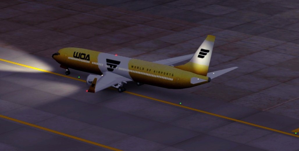 LovePlanesSA's tweet photo. Boeing 737-800 with  the World of Airports Gold Livery 
#AvGeek #B738 #WoA #LovePlanes https://t.co/Wz9YXLQPjh