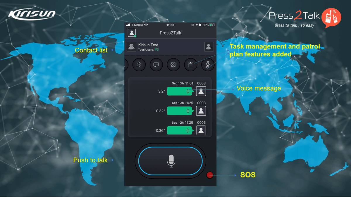 kirisun2's tweet photo. New upgraded and more user-friendly Press2Talk App adds new features like task management and patrol plan. #kirisun  #pushtotalk #poc #press2talk #patrol https://t.co/mTG156yneR